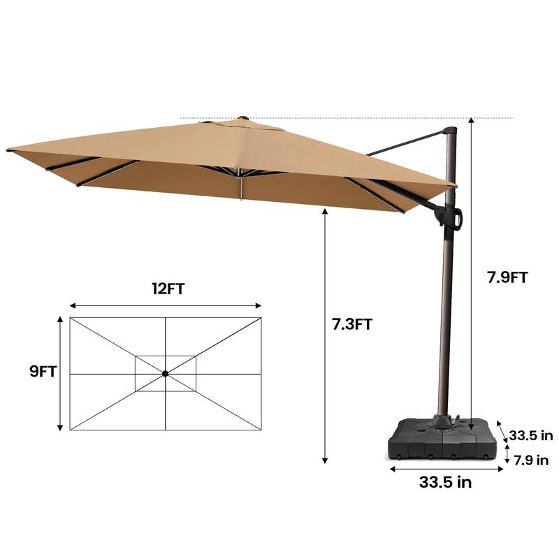 Pellebant Outdoor Patio 9 FT x 12 FT Cantilever-Offset Umbrella with Base