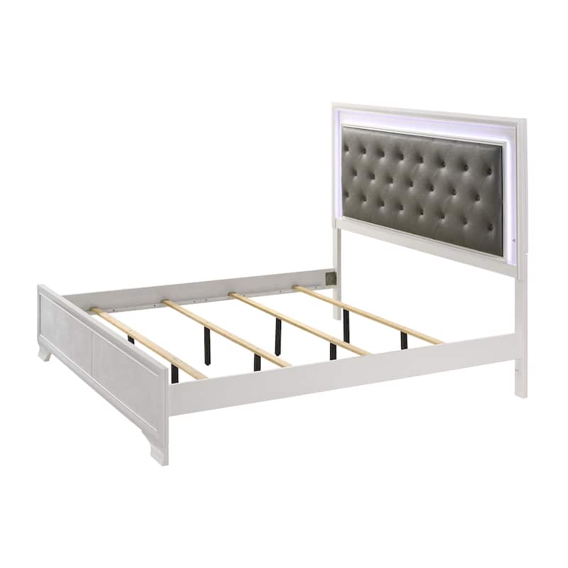 Kym 4 Piece Frost LED Faux Leather Upholstered Tufted Panel Bedroom Set