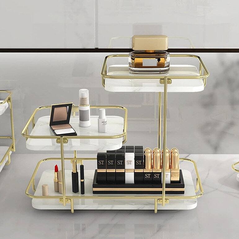 Bathroom Organizer Countertop Makeup Organizer Cosmetics Storage Display Rack 3 - Gold