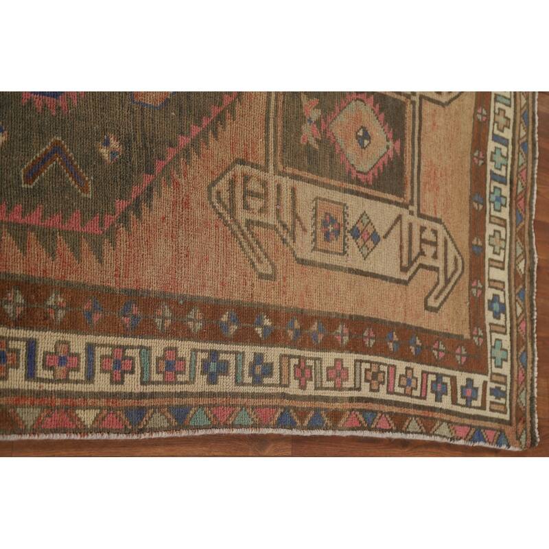 Tribal Ardebil Persian Vintage Runner Rug Handmade Orange Wool Carpet - 3'7" x 13'1"