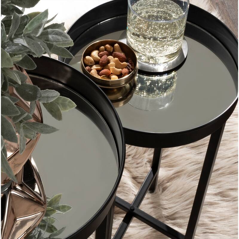 Kate and Laurel Celia Round Metal Foldable Tray Table Set