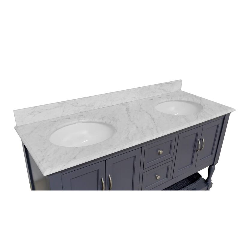 KitchenBathCollection Beverly 60" Double Bathroom Vanity with Carrara Marble Top