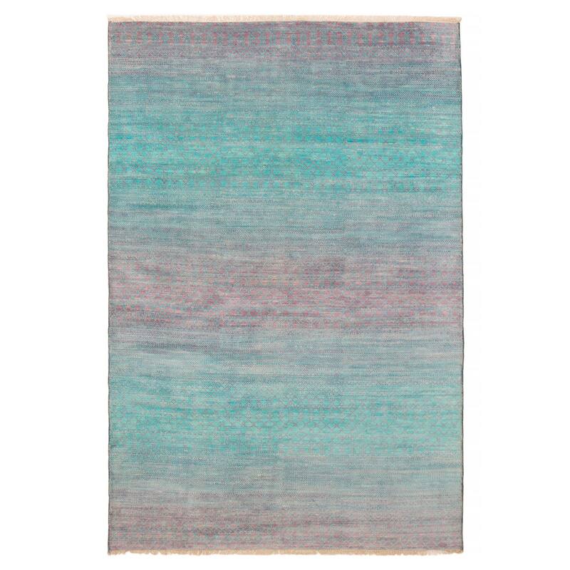 ECARPETGALLERY Hand-knotted Silk Shadow Cyan, Purple Wool Rug - 5' 11" x 8' 9" - Cyan/ Purple - 5' 11" x 8' 9" - Rectangle