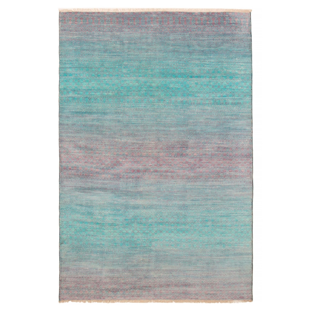 ECARPETGALLERY Hand-knotted Silk Shadow Cyan, Purple Wool Rug - 5' 11" x 8' 9"