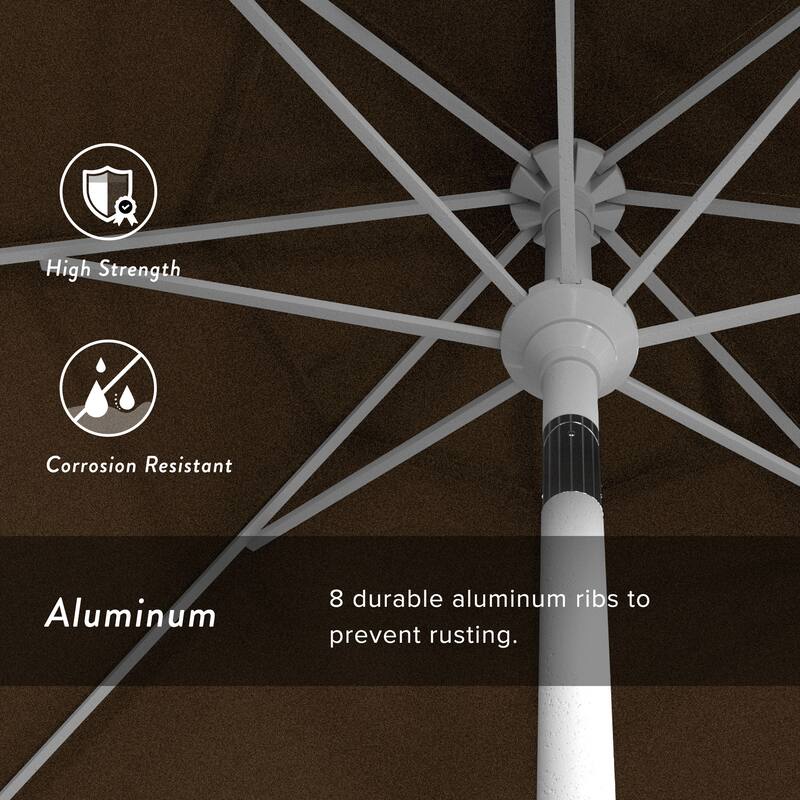 California Umbrella 7.5' Round Crank Lift Push Button Tilt White Aluminum Patio Umbrella Sunbrella
