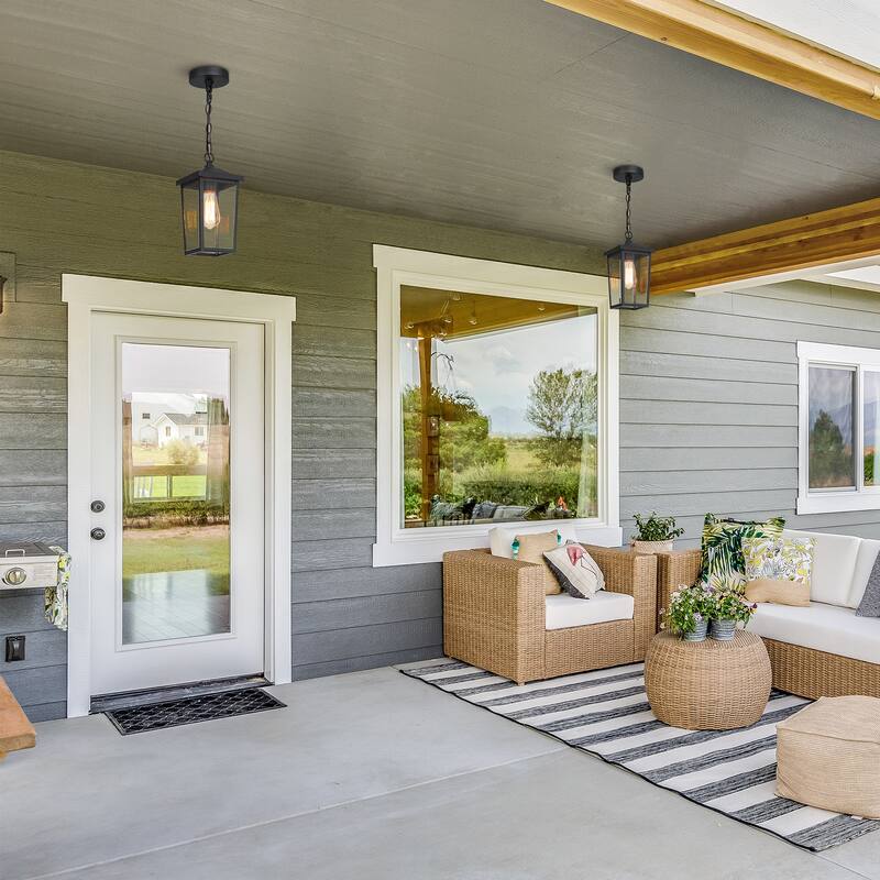 Bern Modern 1-Light Black Outdoor Ceiling Lights Lantern Porch Pendant Light - L 6.3"x W 6.3"x H 13"