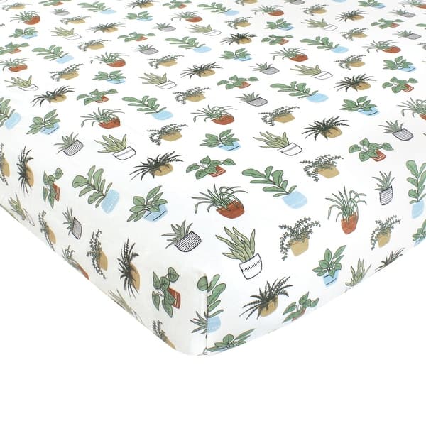 slide 1 of 1, Hudson Baby Cotton Fitted Crib Sheet, Plants, One Size - Plants - One Size One Size - Plants