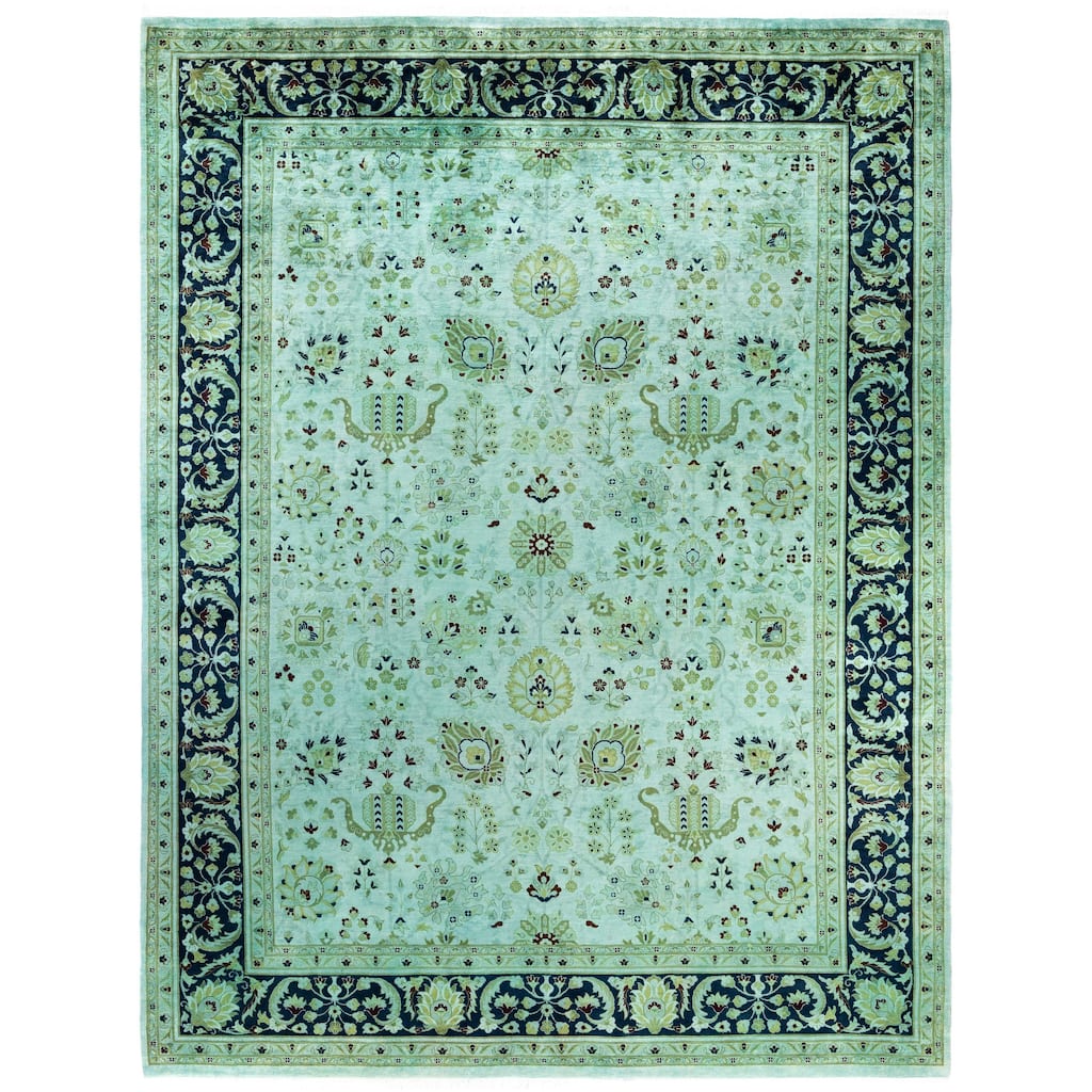 Overdyed One-of-a-Kind Hand-Knotted Area Rug - Green - 9' 2" x 12' 1"