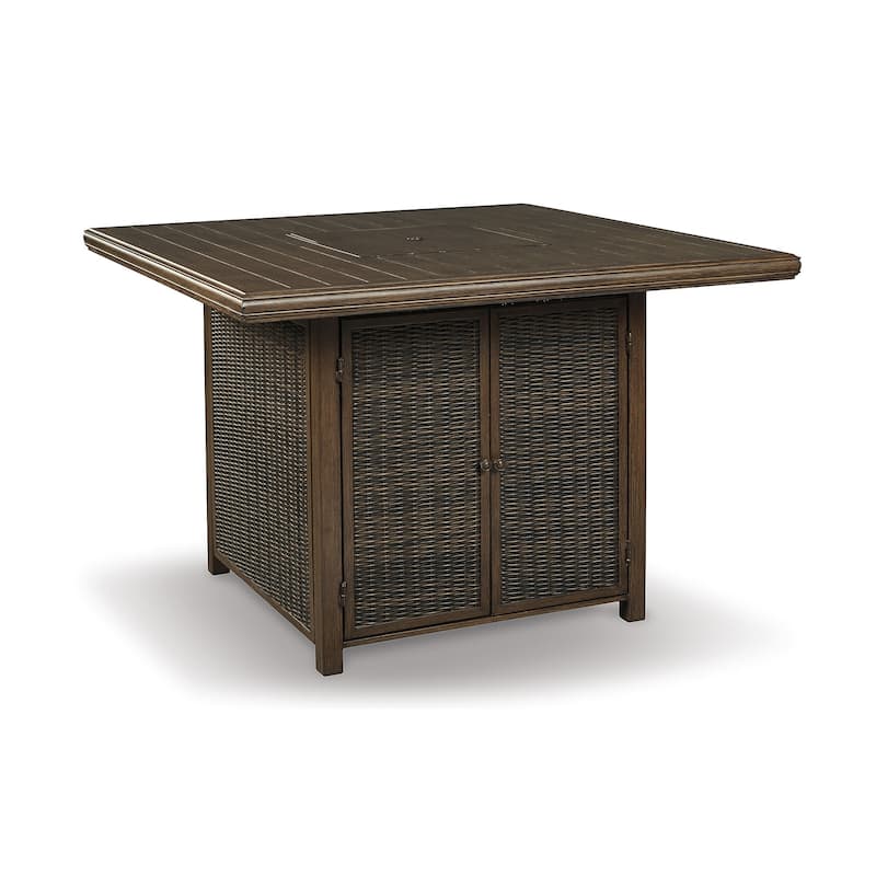 Signature Design by Ashley Paradise Trail Outdoor Medium Brown Square Bar Table with Fire Pit