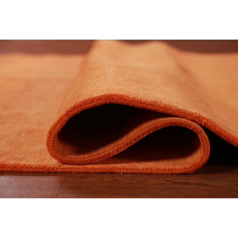 Hand Knotted Oriental 100% Wool Carpet Modern Solid Oranges & Rust Gabbeh Area Rug - 9' 2'' X 6' 0''