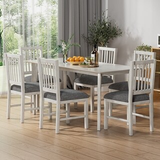 VECELO 5/7 Piece Farmhouse Dining Set 47" Kitchen Table Set Solid Wood ...