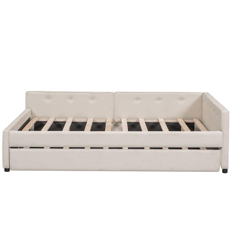 Full Size Upholstered Platform Bed with USB and Twin Size Trundle