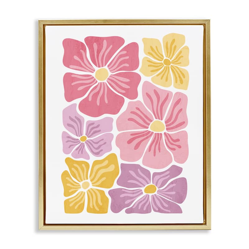 Stupell Pastel Hued Flower Blossoms Framed Floater Canvas Wall Art Design By Kim Allen - 17 x 21 - Gold