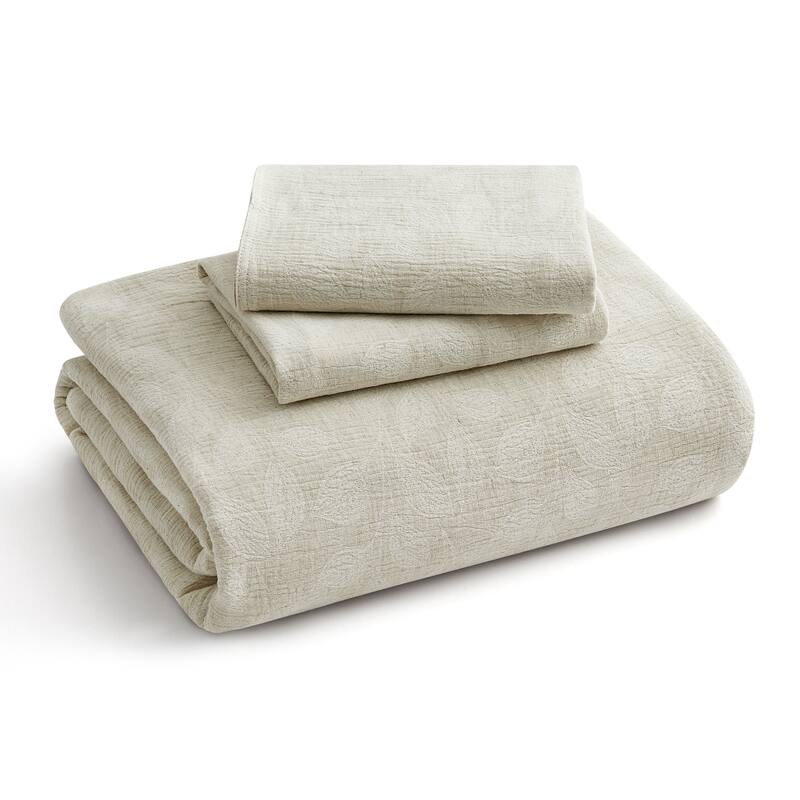 Floral Jacquard Cotton Linen Blend Duvet Cover Set, Bedding Set with Pillowcases