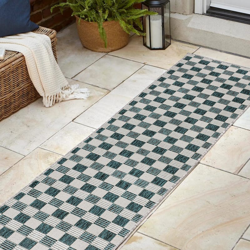 JONATHAN Y Maribel Traditional Cottage Checkerboard Green/Cream Indoor/Outdoor Area Rug
