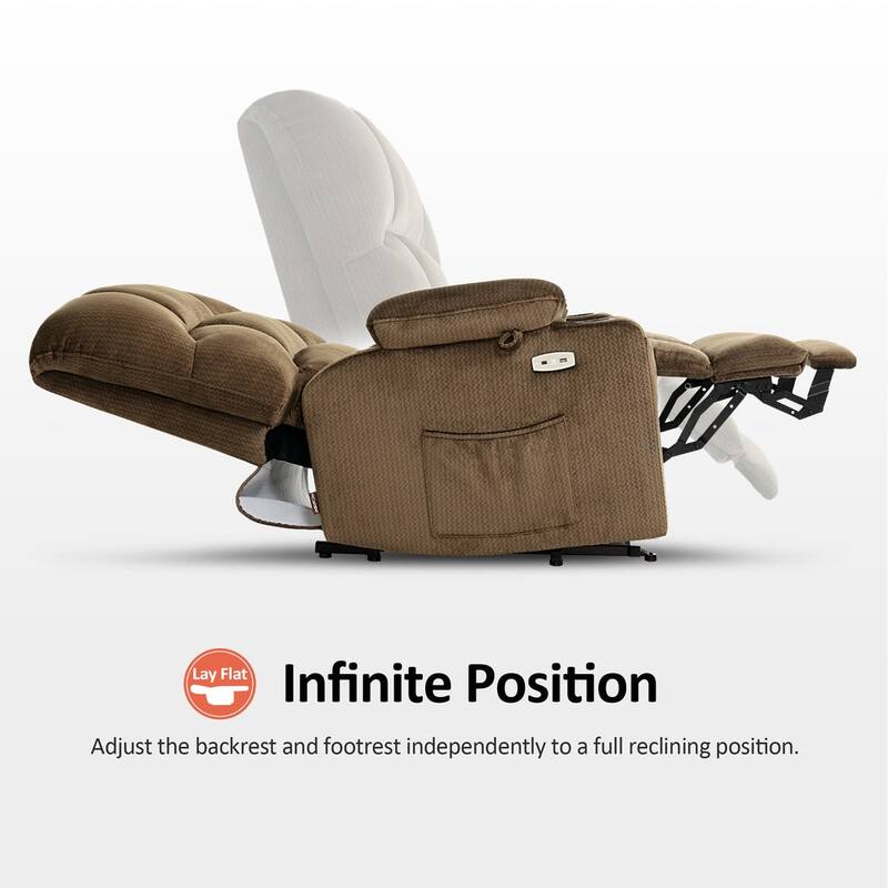 MCombo Lay Flat Dual Motor Power Lift Recliner with Massage and Heat for Elderly People, Infinite Position, Fabric R7677