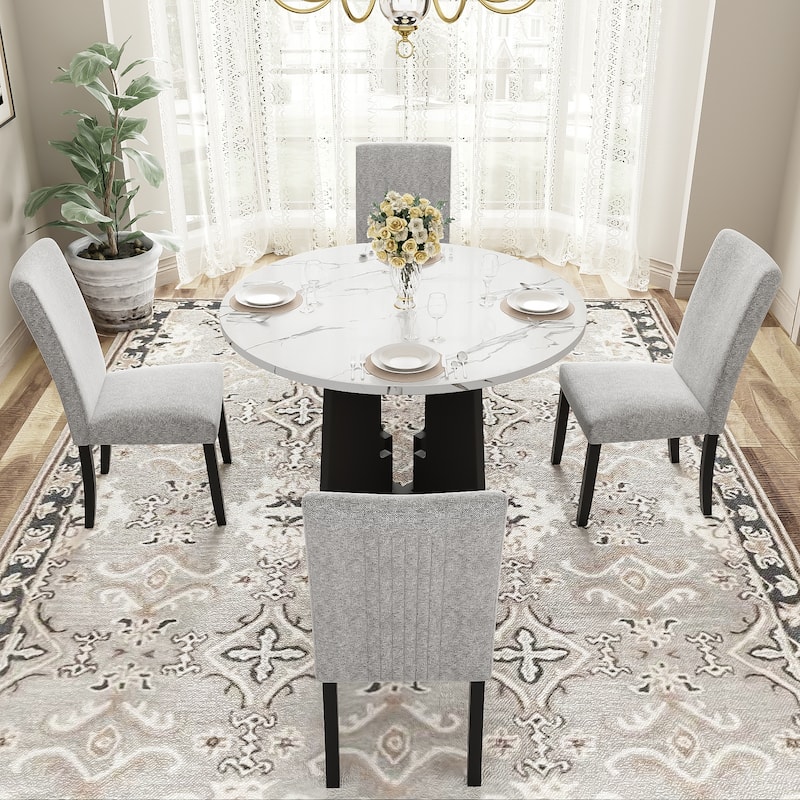 Round Dining Table Sets with Cross Base and 4 Dining Chairs, Set of 5