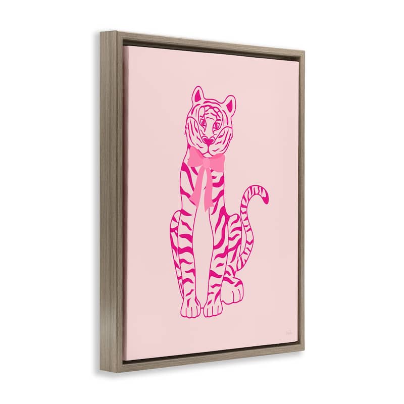 Stupell Mod Chic Tiger with Bow Framed Floater Canvas Wall Art Design By Natalie Carpentieri