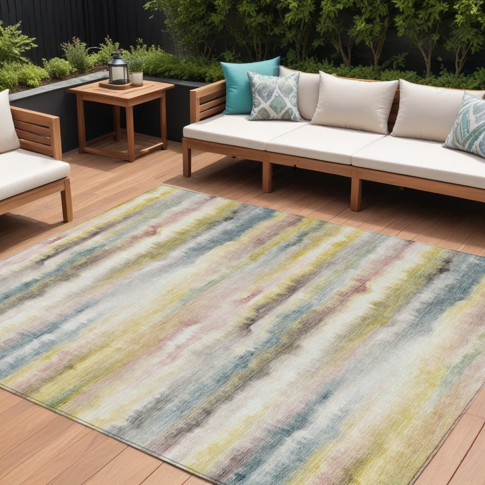 HomeRoots Striped Transitional Rectangle Outdoor Rug