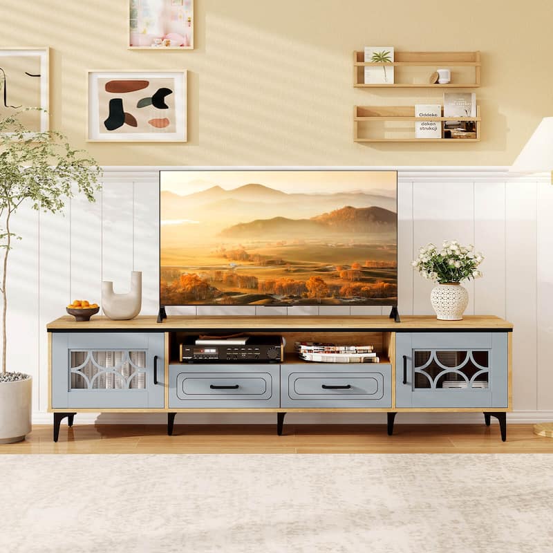 Costway 71" TV Stand for TVs up to 80" with Open Compartment Side