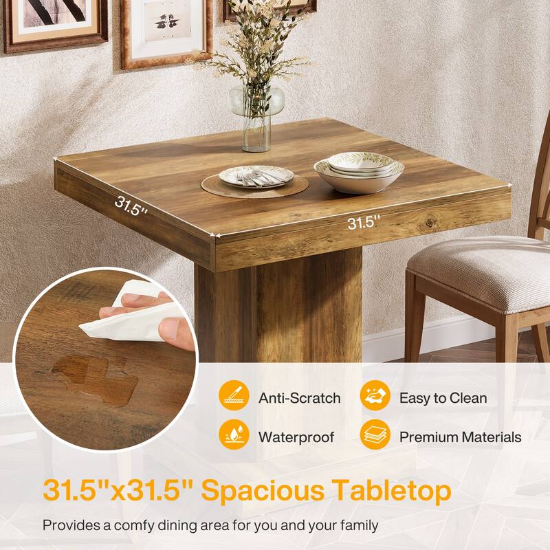 Rustic Suqare Kitchen Dining Table for 4, Dinner Table For Small Spaces, Dining Room - 31.5" L x 31.5" W x 29.53" H