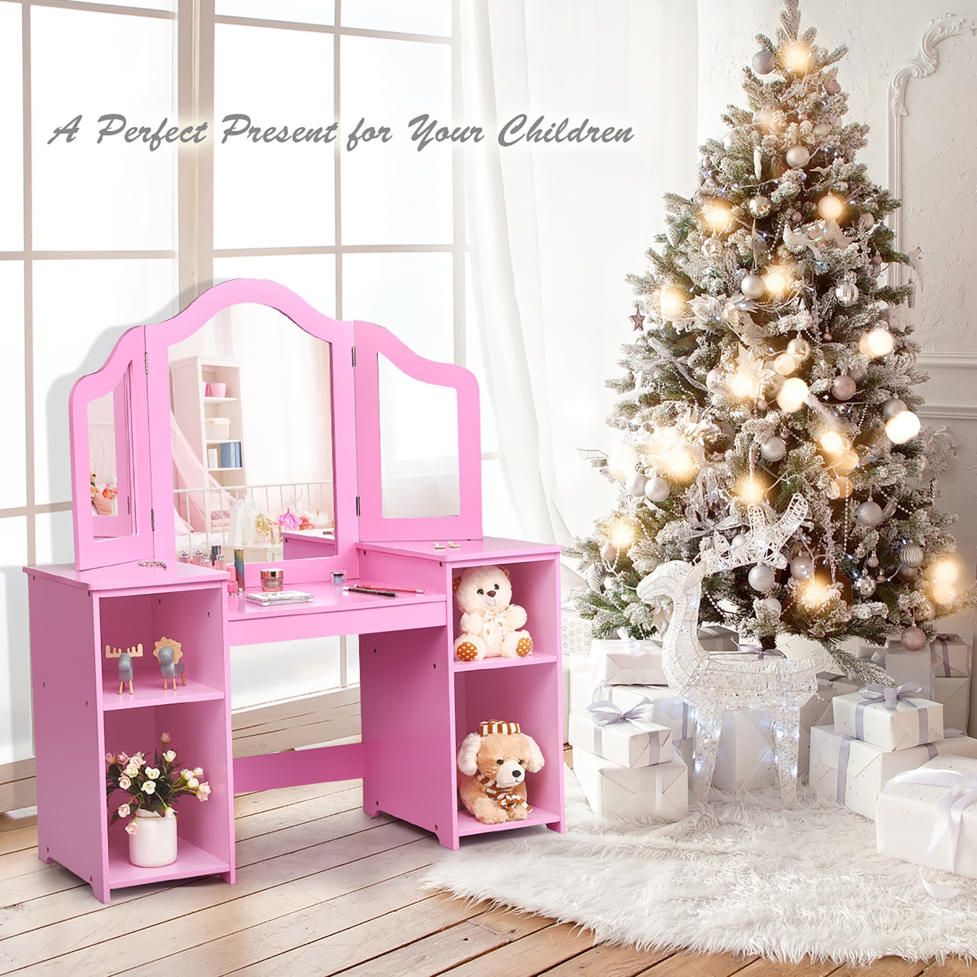 Kids Vanity Table Makeup Dressing Table with Four Storage Shelves On Sale Bed Bath Beyond 32465442
