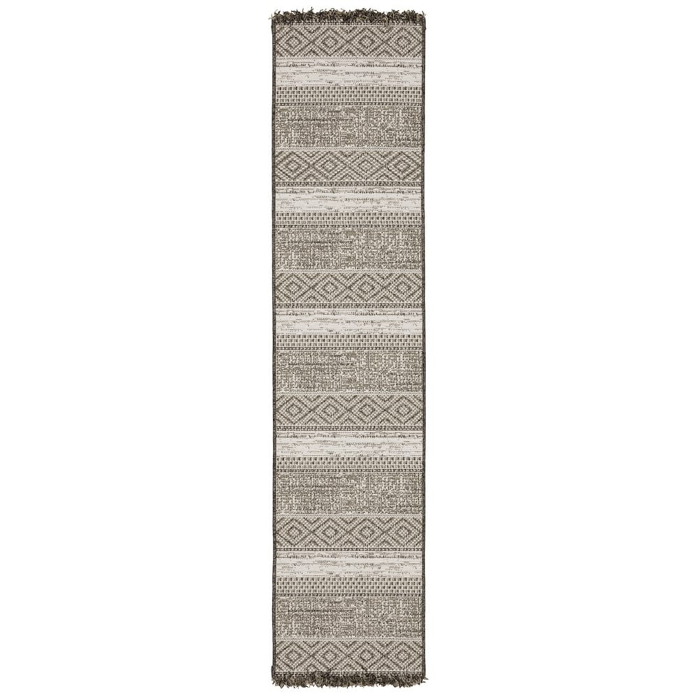 Style Haven Grayton Southwestern Influence Beige/ Black Indoor-Outdoor Fringe Edge Rug