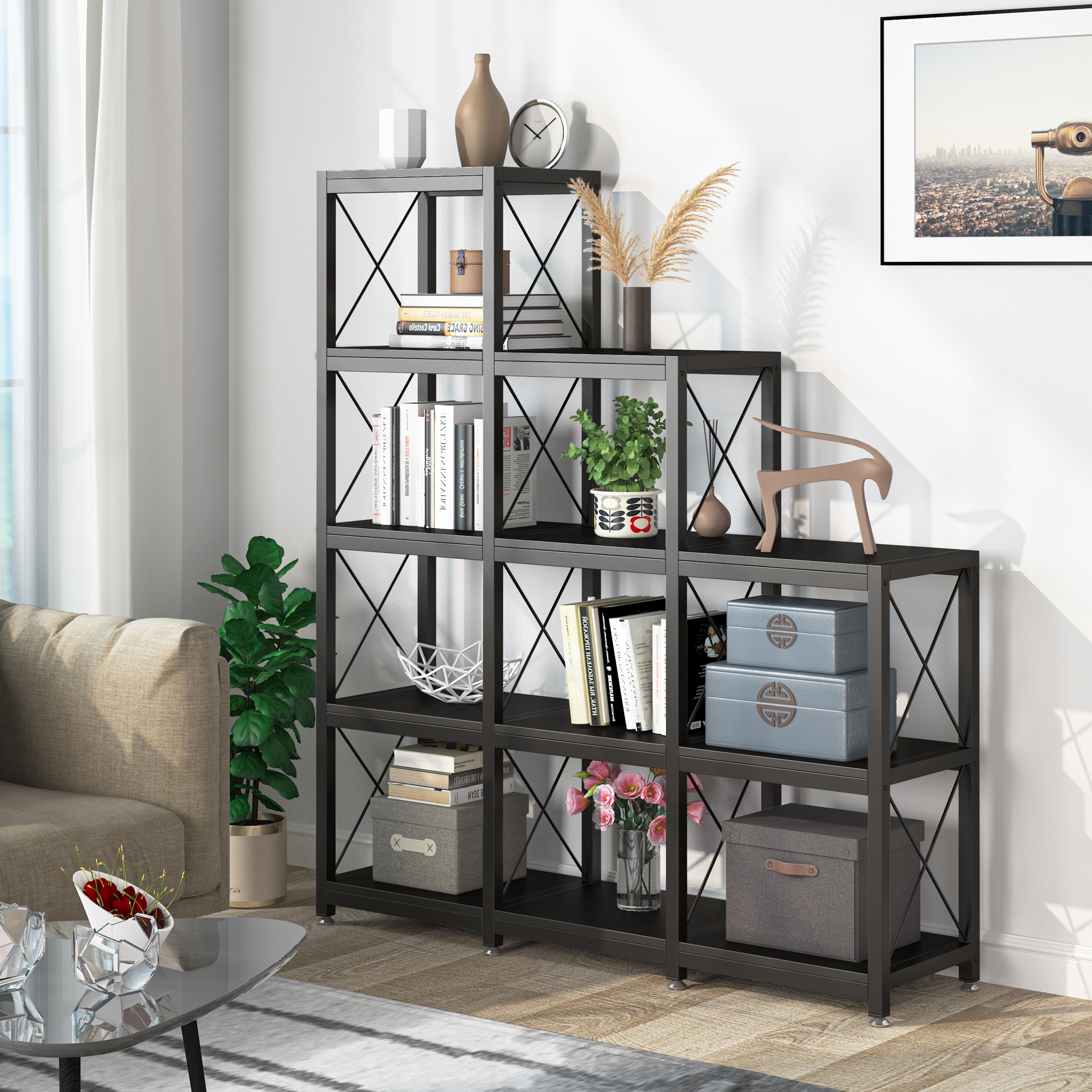 HomGarden 3-Tier 9 Cube Storage Organizer, Wood Bookcase Cabinet with Back  Panels for Home, Office, Entryway, Living Room - Dark Brown