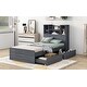 preview thumbnail 8 of 9, Twin Storage Platform Bed w/ LED Light, 4 Shelves and 2 Drawers, Gray