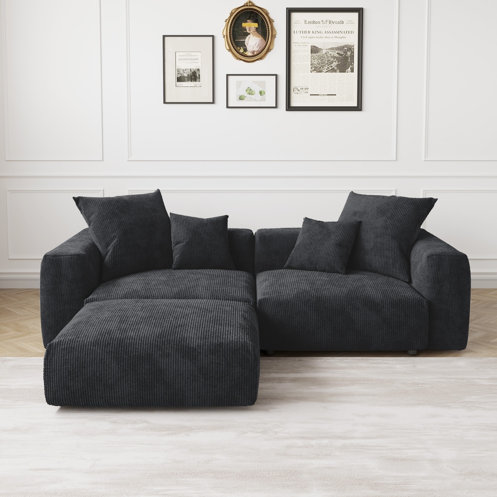 Linzi black fabric reversible sectional top sofa with ottoman by poundex