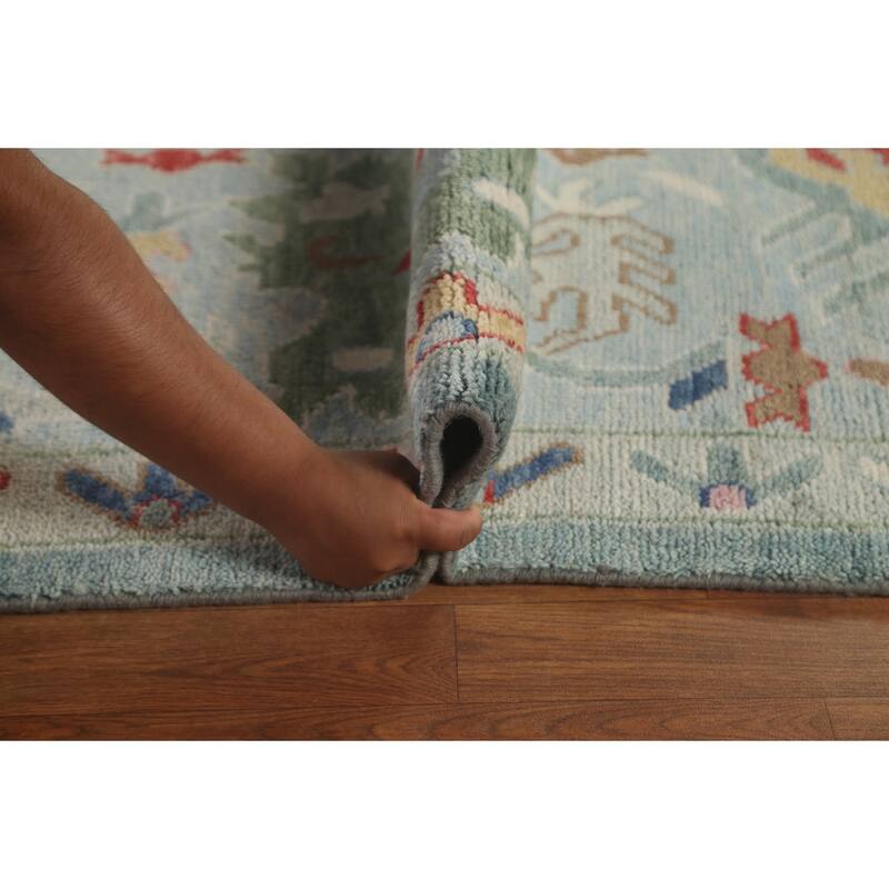 Blue Floral Oushak Oriental Large Area Rug Handmade Wool Carpet - 11'10"x 14'8"