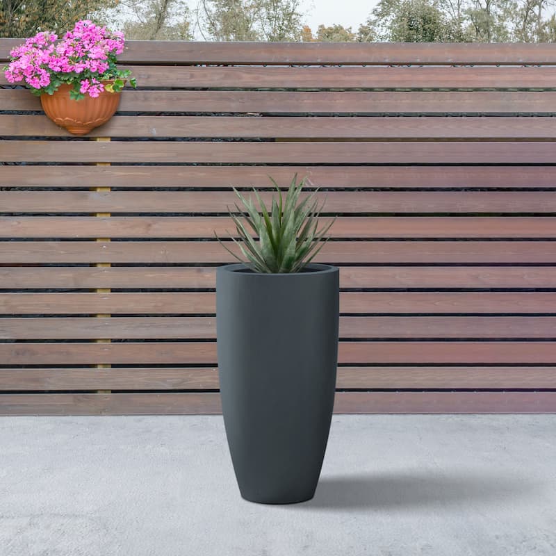 Kante Round Lightweight Concrete and Fiberglass Indoor Outdoor Weather Resistant Tall Planter with Drainage Hole