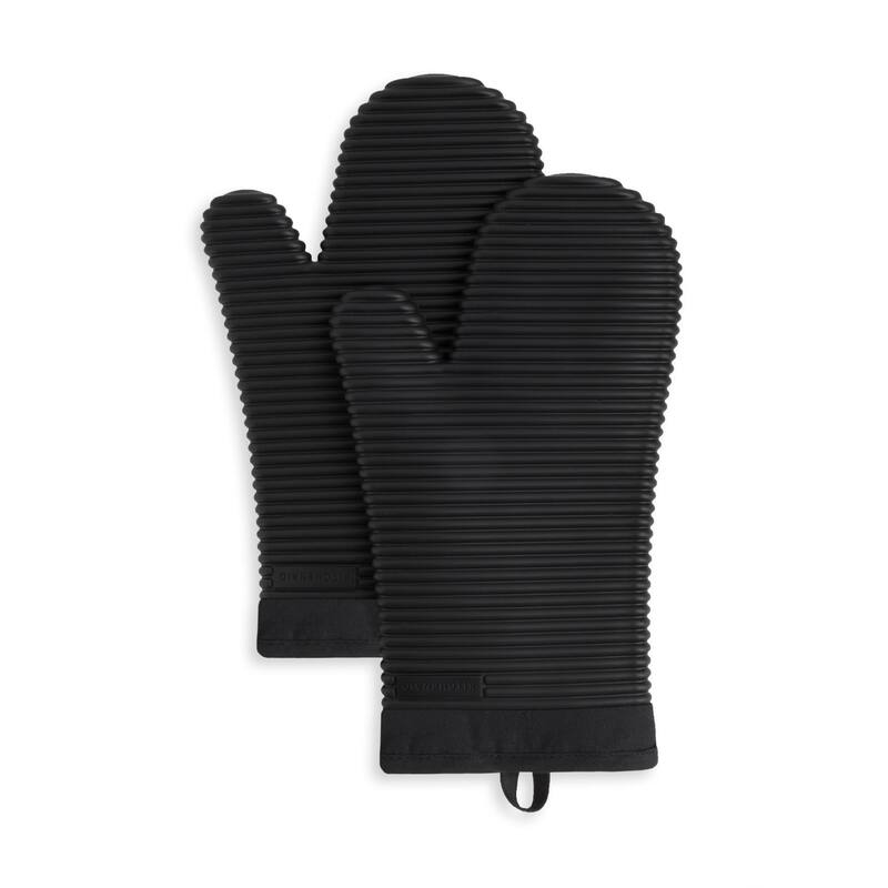 KitchenAid Ribbed Soft Silicone Oven Mitt 2-Pack Set, 7.5"x13" - Matte Black
