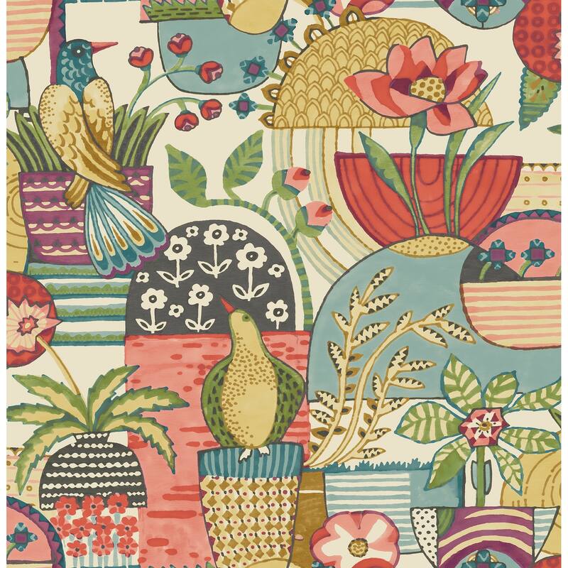 A-Street Prints Fika Plum Blissful Birds and Blooms Wallpaper