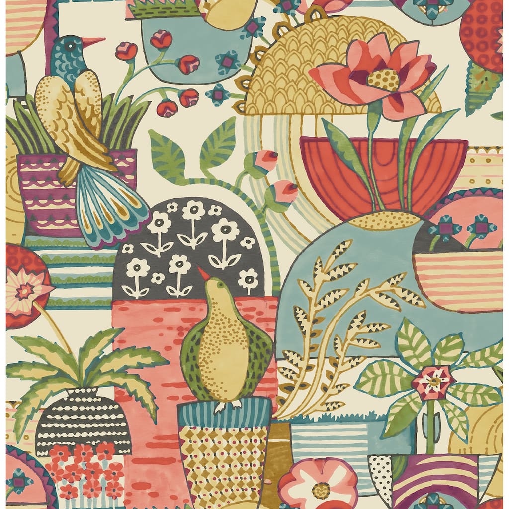 A-Street Prints Fika Plum Blissful Birds and Blooms Wallpaper