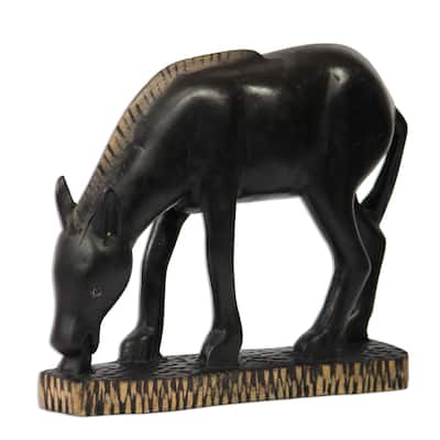 Handmade African Horse Wood sculpture (Ghana) - 29 x 25 x 11