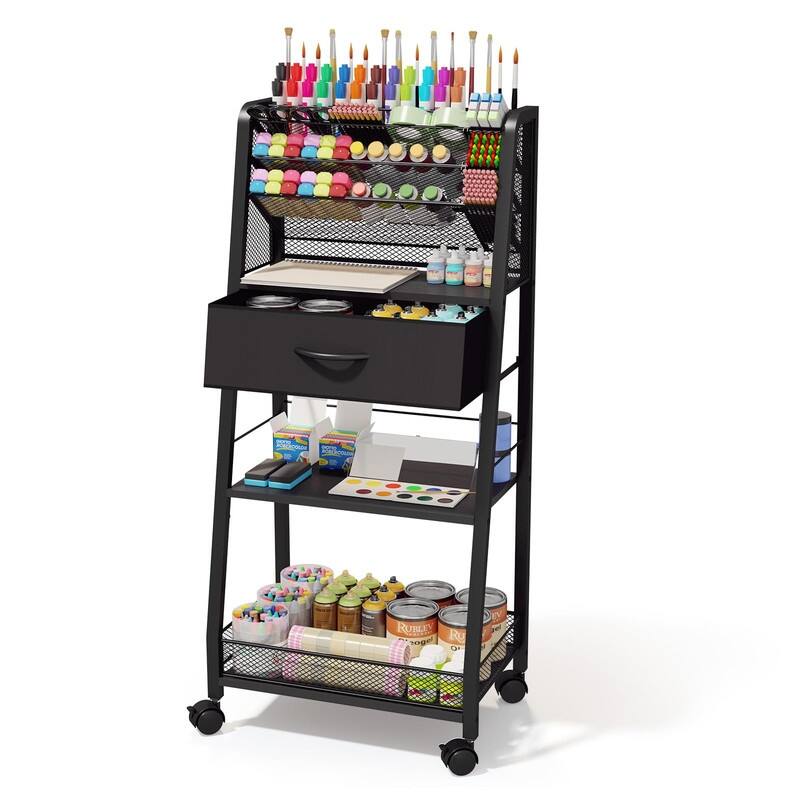 3 Tier Rolling Cart - 34.7"D x 9.3"W x 16.9"H - Black
