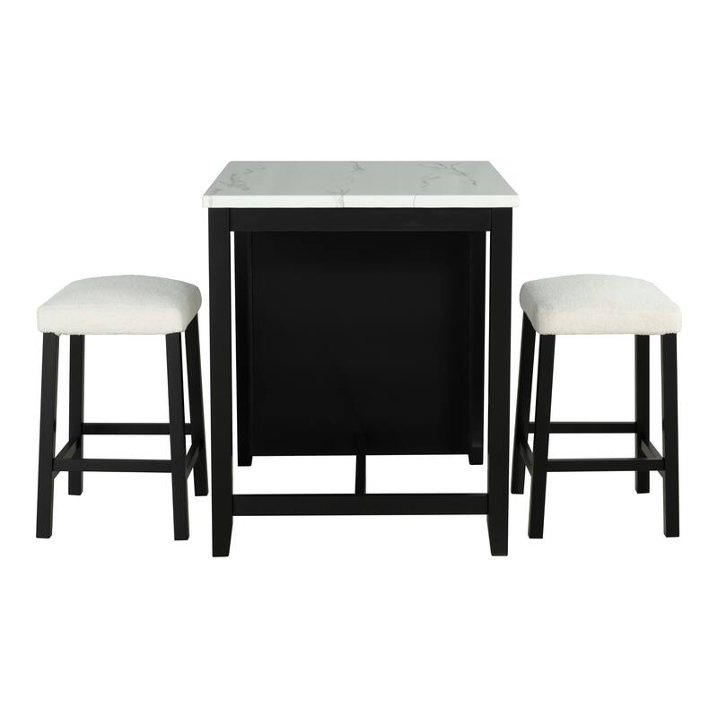 DH BASIC 3-Piece Black 3-Shelf Counter Height Dining Set with USB Ports by Denhour