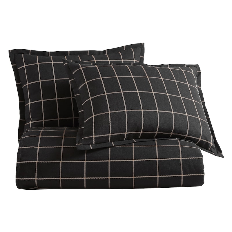HiEnd Accents Windowpane Plaid Modern Rustic Bedding 3 Piece Duvet Cover Set
