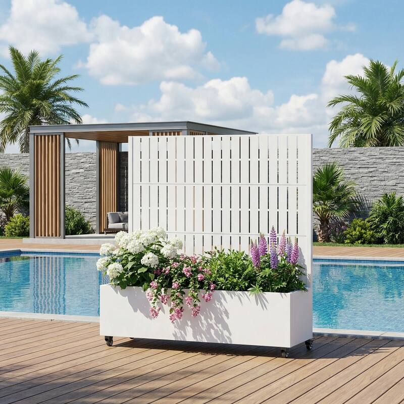 Raised Garden Bed Planter with Trellis Movable Planter Box with Lockable Wheels