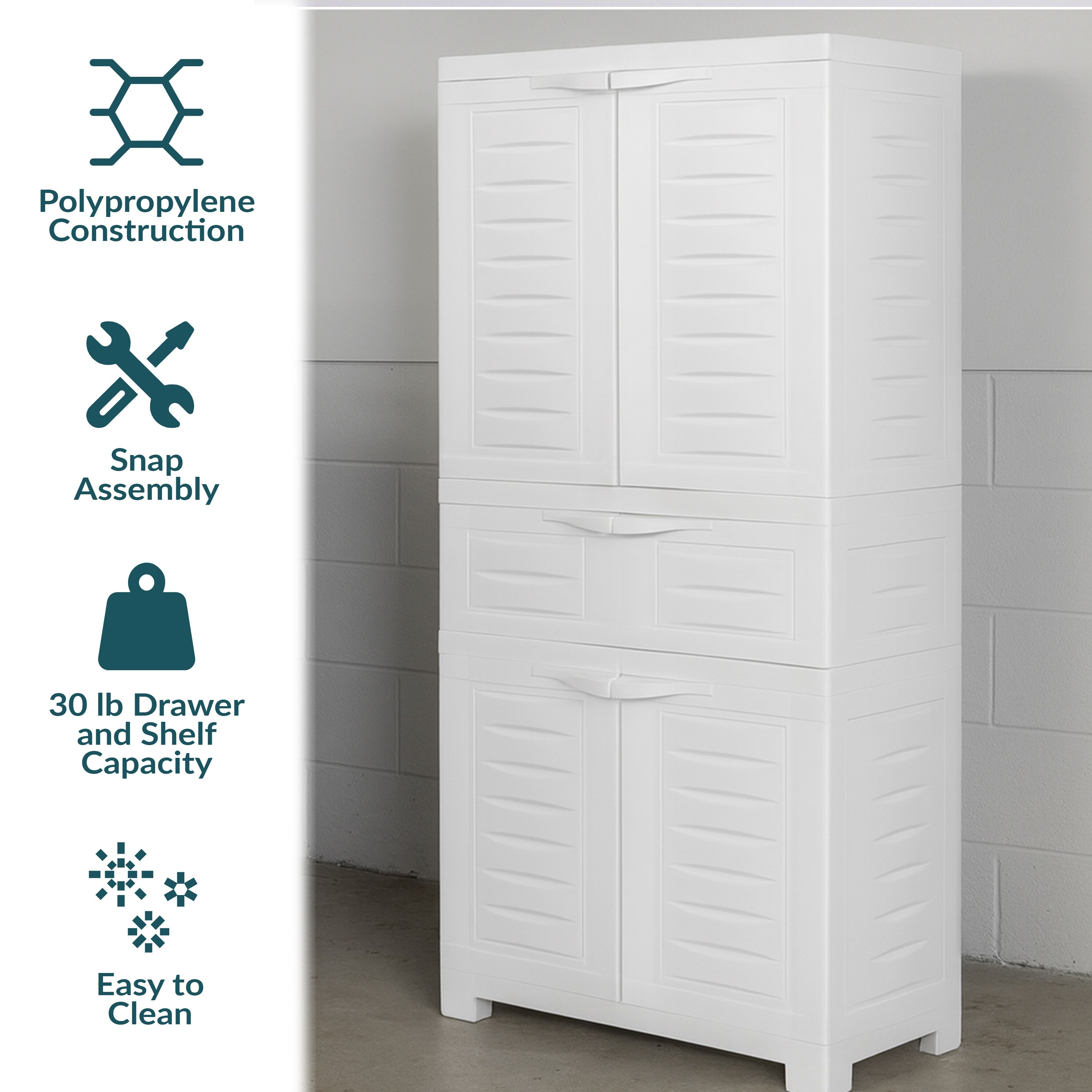 Sunnydaze Plastic Garage Storage Cabinet with 2 Adjustable Shelves