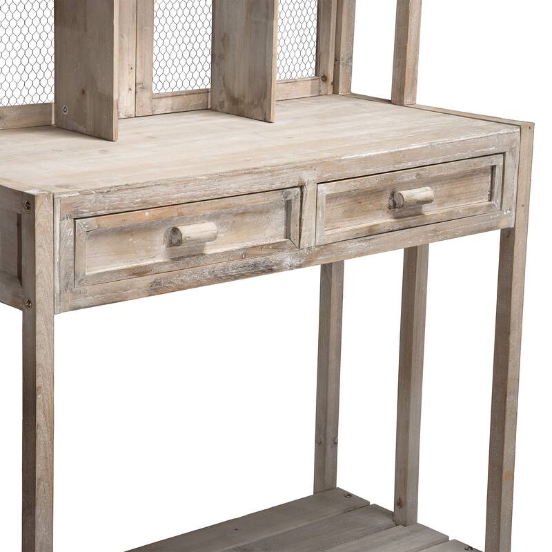 Alpine Corporation 67" Tall Indoor/Outdoor Rustic Wooden Potting Hutch with Shelves and Drawers