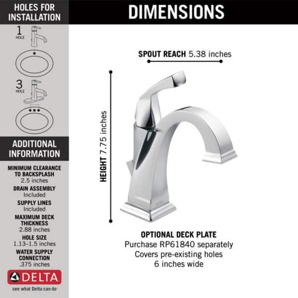 Delta Dryden Single Hole Bathroom Faucet with Diamond Seal Technology ...