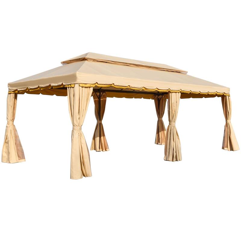 EROMMY Outdoor Canopy Gazebo Double Roof Patio Gazebo with Soft Top, includes Curtains