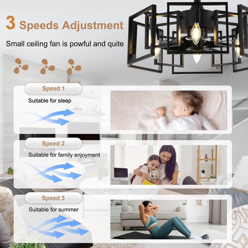 Bella Depot 20" Industrial Metal Cage Ceiling Fan with Light and Remote 6-speed Reversible Indoor Ceiling Fan
