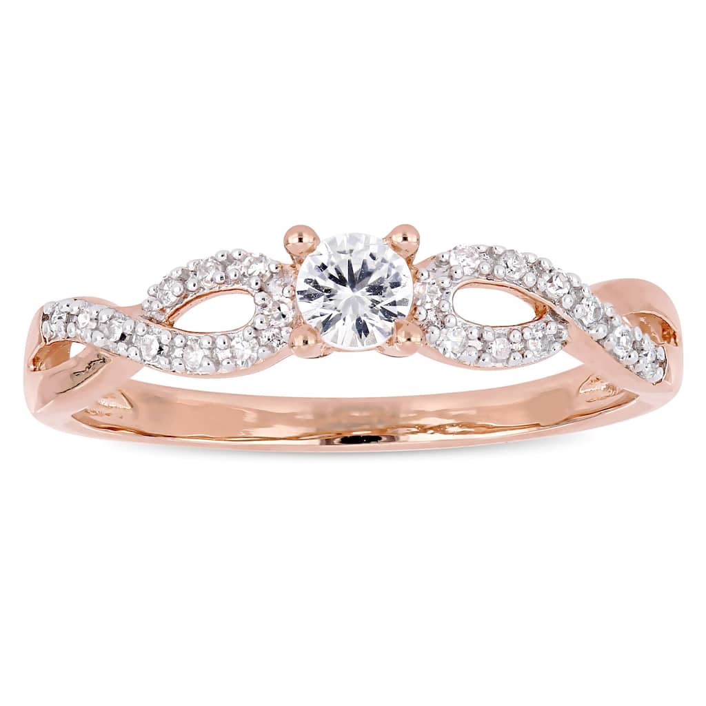 Miadora Rose Plated Sterling Silver Created White Sapphire and 1/10ct TDW Diamond Infinity Engagement Ring