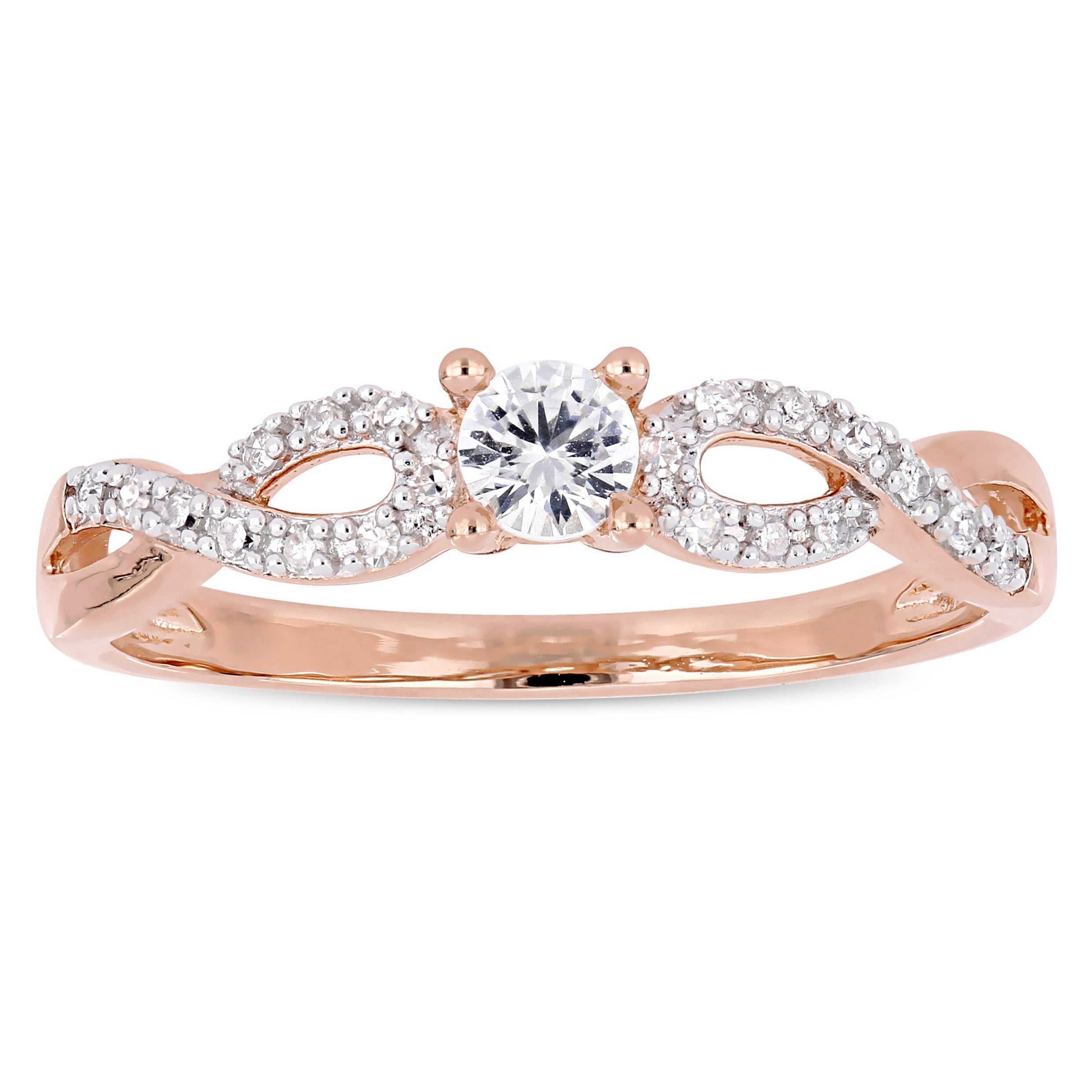 Miadora Rose Plated Sterling Silver Created White Sapphire and 1/10ct TDW Diamond Infinity Engagement Ring