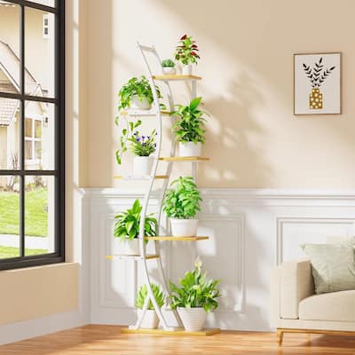 Wood Metal 7-Tier Indoor Plant Stand with Grow Lights and Timer - 19.69 x 9.45 x 63 inches