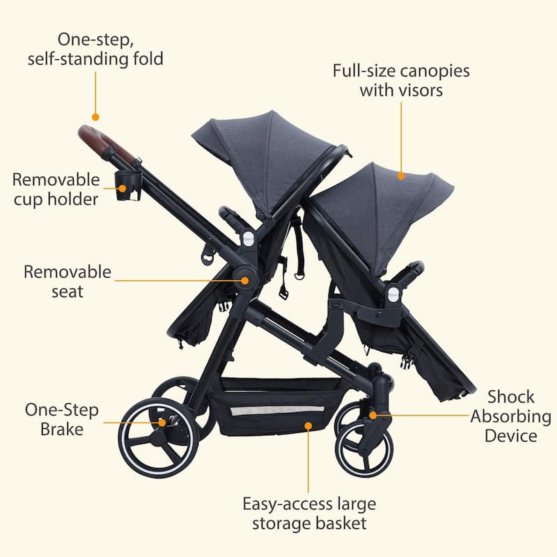 Double Stroller Track Tandem Stroller for Infant and Toddler