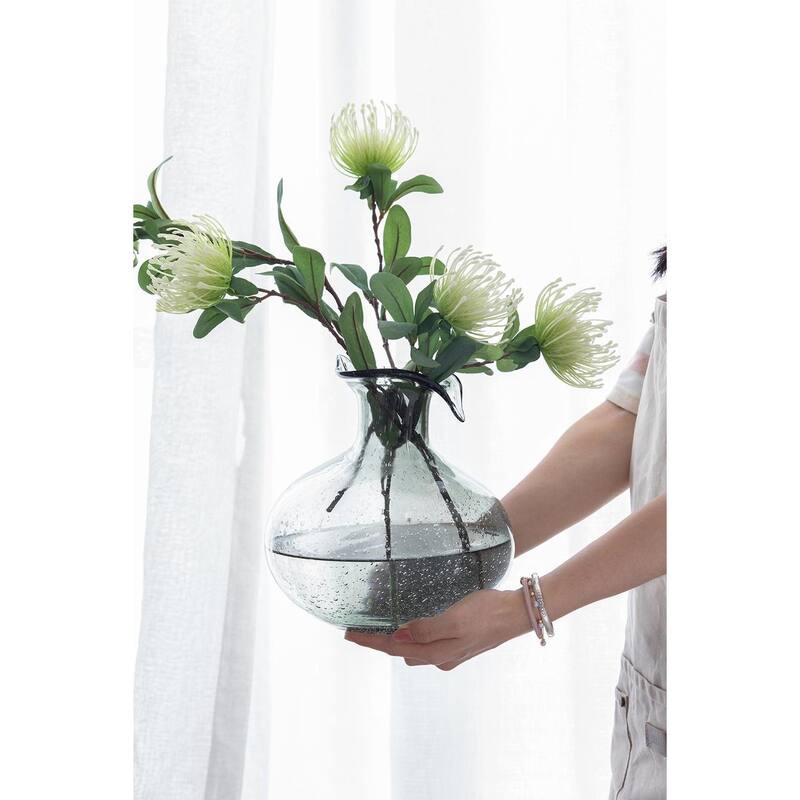 9" Light Gray Bubble Glass Round Table Vase - 8.10